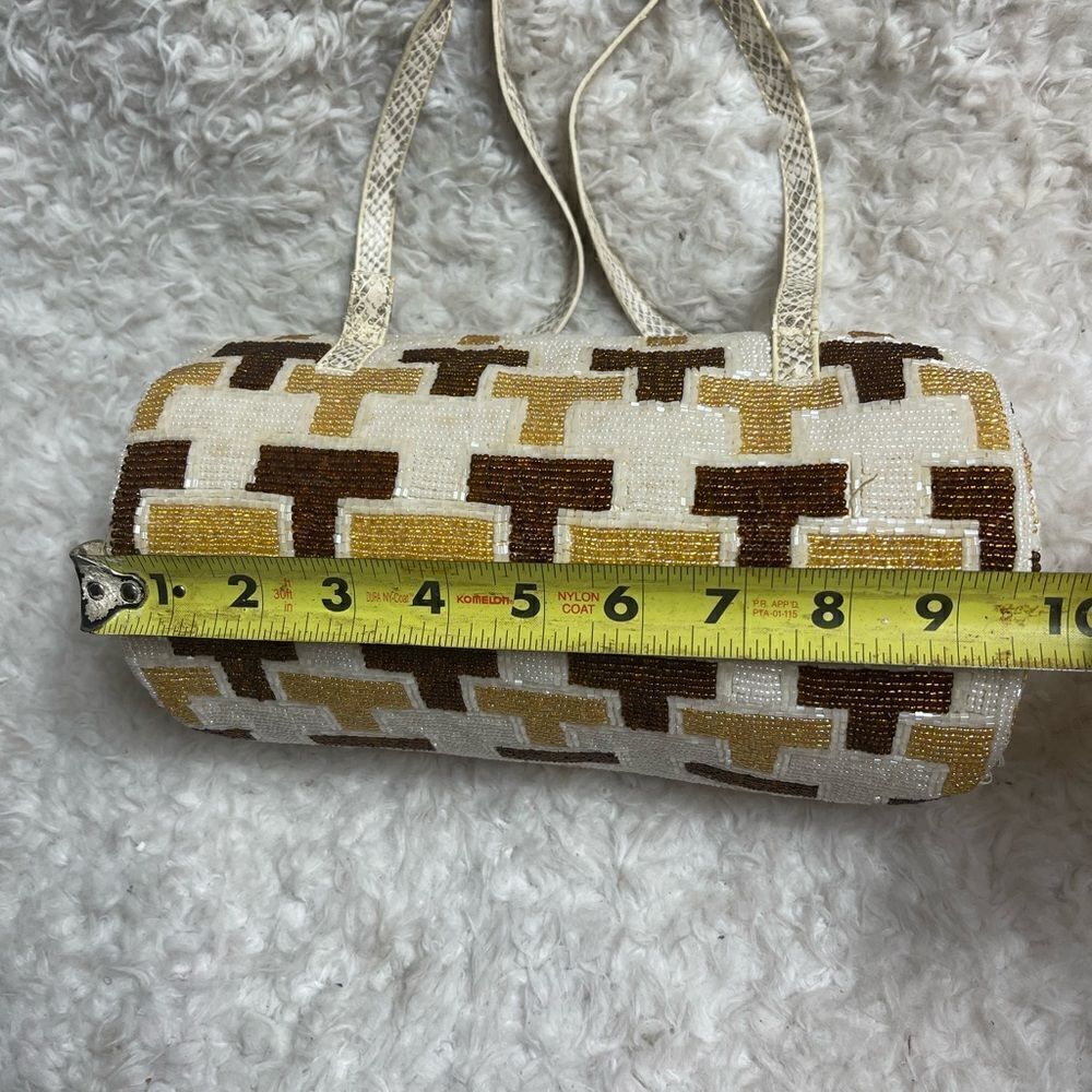Eswanny beaded Brown,gold &beige satchel faux leather reptile print straps - Picture 9 of 16